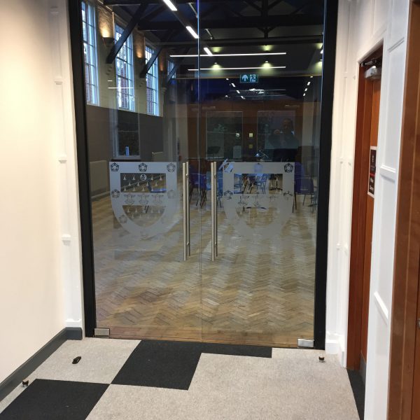 etched glass door for office