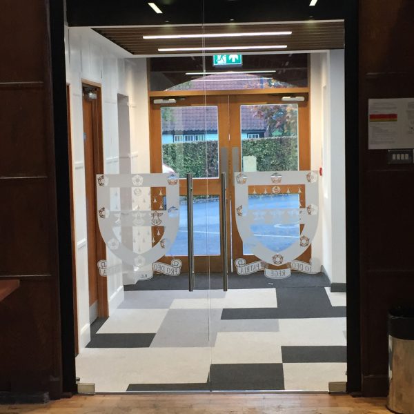 etched glass door for school